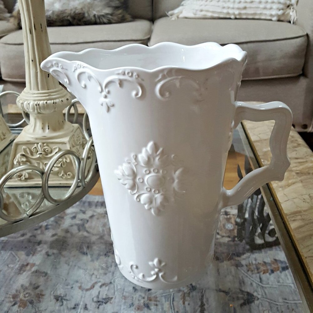 Exquisite SCROLLED WHITE Ceramic PITCHER